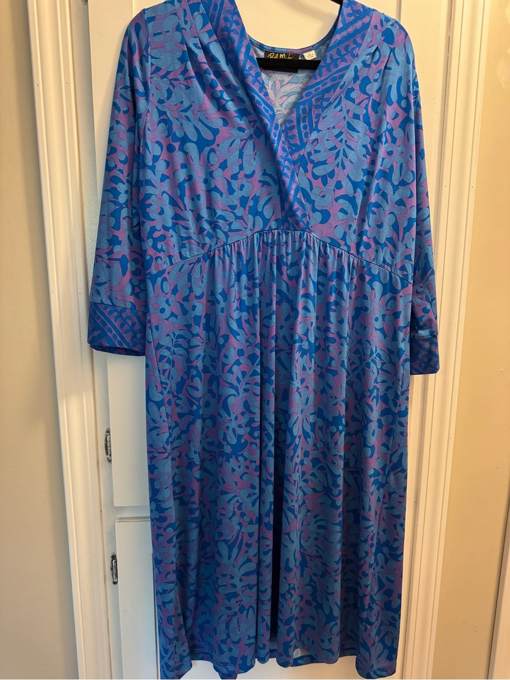 Bob Mackie Blue and Lavender Abstract Floral  dress